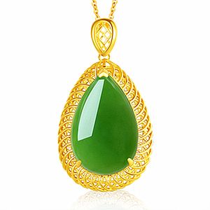 Jade halsband naturlig Hetian Jade Green Oval Pendant Halsband Retro Unikt Gold Craft Charm Womens Silver Smycken Jasper Halsband