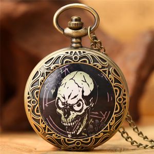 Gothic Skull Pattern Pocket Watch Antique Alloy Case Pendant Quartz Analog Watches for Men Women Necklace Chain Gift