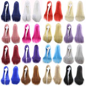 Similler Synthetic Anime Long Straight Wigs For Cosplay Women Heat Resistance Hair Black Blue Pink Green Yellow Red 100Cm H220513