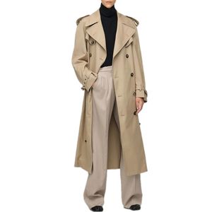 Fall Autumn Women Casual Double breasted Simple Classic Long Trench coat with belt Chic Female windbreaker 220726