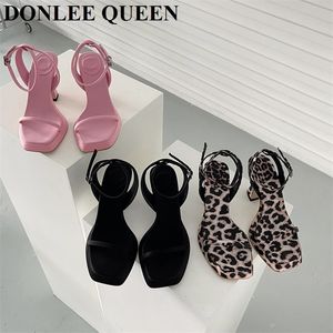 Brand Otwarta platforma na wysokim obcasem Sandal Sandal Pasek kostki Gladiator imprezowy sukienka buta Kobiety Summer Wedding Pumps Leopard Mujer 220516