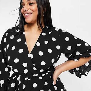 Damen Plus Size T-Shirt Sommer Elegant Polka Dot Print Schößchenbluse Krawatte Taille Halbe Rüschenärmel Sexy V-Ausschnitt Lässiges Wickeltop Large 7XLWom