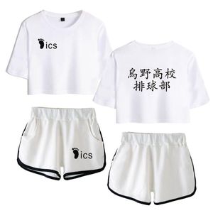 Chemises D'uniforme D'université achat en gros de T shirts masculins filles Crop Shorts Japon Haikyuu Set Volleyball Uniforme pièces Tshirt pour Teen Hip Hop College Style Clothes