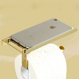 Bathroom Golden Toilet Paper Rack Stainless Steel Roll Paper Tissue Holder Mobile Phone Holder T200425