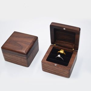 100pcs Jewelry Boxes Creative Wooden Ring Earring Pendant Jewelry Storage Box Black Walnut Case Solid Wood