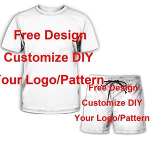 Настройте свой шаблон бесплатно DIY Design Mens 3D -печатные наборы футболок унисекс повседневные шорты женская треклетка уличная одежда 220708