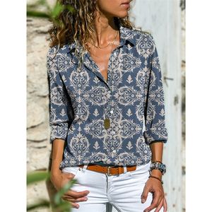 Elegante vintage paisley impressão camisas outono inverno mulheres roupas casuais manga longa blusas grandes tops grandes dimensões 220407