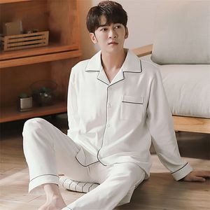 Winter 100 Cotton Pajamas for Men Sleepwear Lounge 2020 Fashion Pyjama Homme White Pijamas Hombre Invierno Cotton Pyjama Male LJ201112