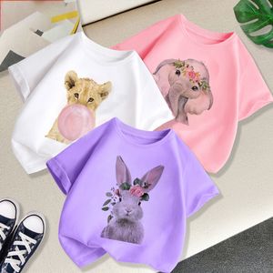 3 Color Elephant Funny Kawaii Girls Clothes Streetwear Boys Shirts Round Neck Baby Girl Tops Cartoon Casual Kids T shirt Fashion 220620