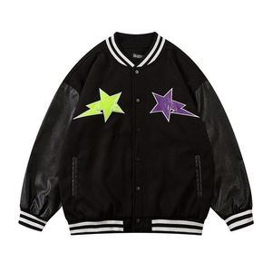 Herrjackor Herrarna Streetwear Baseball Jacket Coat Letter Brodery Leather Patchwork Japan Korean College Hip Hop Fashion Rockmen's