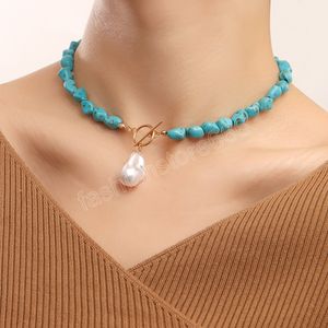 Collana con ciondolo di perle chic bohémien Collane fatte a mano in pietra turchese naturale irregolare blu per gioielli da donna