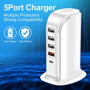 Universal Quick Charge QC3.0 For Phone 5 Ports Type-C Fast Charger HUB Splitter Adapter Wall Multi USB Charging Station Dock