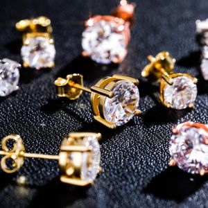Vintage 4 6 8MM Round Cut CZ Stud Earrings Gold 925 Sterling Silver Fashion Jewelry For Women Hip Hop Fashion Iced Out Prong Cubic Zirconia Fine Quality Gifts Ladies