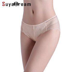 SuyaDream Women Lace PANTIES 100% Natural silk Sexy Beriefs Low Rise Underwear Nude Pink Everyday Underwear 201112