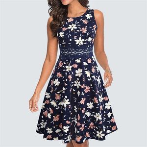 Mulheres vintage casual em torno do pescoço uma linha verão elegante floral rendas retalhos sem mangas túnica festa balanço vestido ha079 220514