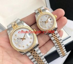 Mens Watch Çift İzle Diamond Çerçeve 8215 Hareket Çok renkli kadran Otomatik kol saati beş boncuk çelik kayış safir cam su geçirmez saatler