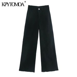 KPYTOMOA Kvinnor Fashion Pockets Frayed Tassel Straight Jeans Vintage High midjextletsdragare Fly Denim Kvinnliga ankelbyxor Mujer 201109