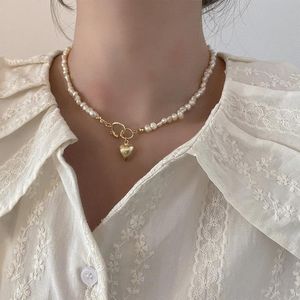 Pendant Necklaces Minar French Baroque Freshwater Pearl Chokers For Women Lady Gold Heart Shaped Necklace Office Career JewelryPendant