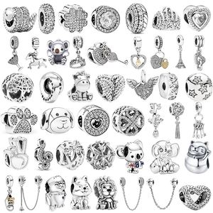 Silberfarbene Glückskatze-Löwe-Sicherheitskette, Kronenperlen, passend für Pandora-Charm-Armbänder, DIY-Schmuck