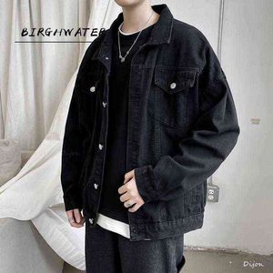 Schwarz Denim Kurze Jacke Männer Jeans Jacke Mäntel Casual Windjacke Taschen Overalls Bomber Streetwear Mann Kleidung Outwear T220728