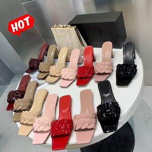 2022 Designer woman Slipper fashion slider Insole Slide Sandal TRIBUTE FLAT Wedges MULES IN SMOOTH PATENT LEATHER INTERTWINING STRAPS Platform womens Sandals 35-42