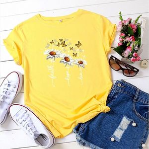 Wholesale daisy top for sale - Group buy women daisy butterfly graphic t shirts faith hope love letter printed summer casual short sleeve tee tops red xl Z5