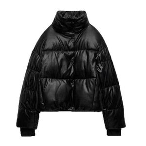 Womens Parkas Pu Jacket Coat Warm Thick Winter Outwear Faux Leather Zipper Coat Streetwear Ladies Jacket Black Woman Coat TRF L220728