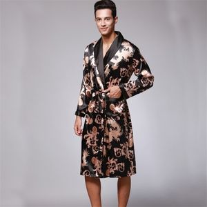 SSH0127 Spring Autumn Mens Bathrobes Drukukowane męskie piżamy pełne rękawy odzież nocna satynowa jedwabna szata piżama men szata 201109