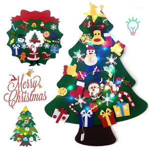 Christmas Decorations 30 LED Colorful Lights DIY Felt Tree Decor Santa Claus Kids Toys Xmas Hanging Ornaments 2022 Year Gifts