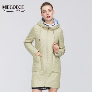 Flash Dealsmiegofce Women Collection Spring Jacket Coat Rhombus Pattern Parka Deep Pockets Resistant Hooded Collar Coat 201026