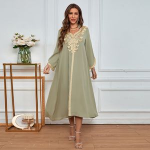 Primavera Estate Roken Jalabiya Dubai Abaya Abito per le donne Ramadan Eid Marocchino Turchia Arabo Musulmano Islam 220812