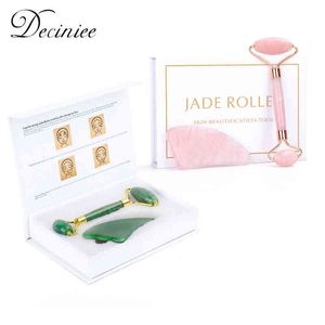 Natural Rose Quartz Roller Facial Jade Stone Gua Sha Scraper Face Lyft Massage Skin Eye Body Massager Beauty Care Tool220429