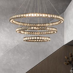 New Round Chandelier Crystal LED Suspension Lamps Black Metal Lighting Fixtures for Dining Hall Living Room Bedroom Kitchen