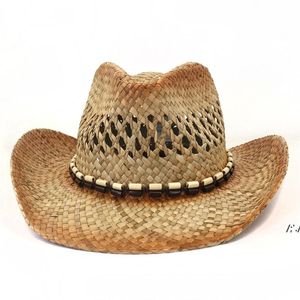 2022 Spring Summer Straw Hat Men Sunhat Western Cowboy Wide Brim Hats Man Jazz Top Hat Male Holiday Beach Caps ZZE14012