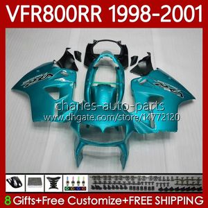 OEM BODY DO HONDA VFR 800RR 800 CC RR INTETCOR 1998-2001 128NO.141 VFR-800 VFR800 RR VFR800RR 98 99 00 01 800CC VFR800R 1998 1999 2000 2001 Kit worylosek połysk cyjan