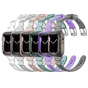 Transparent Glitter Watch Case Strap For Apple Watch Band 41mm 45mm 44mm 42mm 40mm 38mm Women Bracelet Wristband iWatch 7 6 5 4 3 SE Watchband Accessories