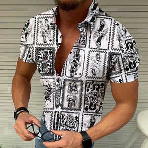 Koszule graficzne dla mężczyzn Trendy Lapel Summer Outdoor Loose Fashion Letter Striped Button Down krótkie rękawie w stylu na plaży Hawaje Plus Size