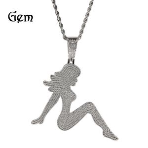 Sexy Lady CZ Ciondolo Full Micro Pave Cubic Zirconium Iced Out Girl Collana Charm Fashion Hip Hop Gioielli da donna per regalo