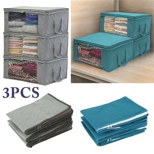 3 Pcs Nonwoven Storage Bags Dampproof Anti Mold Foldable Clothes Quilt Zipper Storage Bag Wardrobe Clothing Organizer Box Y200714
