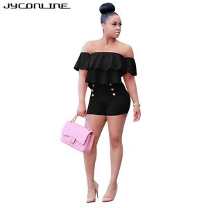 Kadın tulumları atlayıcılar jyconline artı beden kadın playsuits ve tulum 2022 İki parça set fırfırlar mahsul üst şort bodycon bodysuit ov