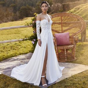 Other Wedding Dresses A-Line Chiffon Boho For Women 2022 Sexy Lace Sweetheart Off The Shoulder Backless Side Slit Bridal GownsOther