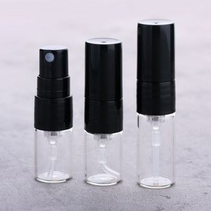 Hurtownia 1 ml 2 ml perfum spray szklana butelka Czarna przezroczysta biała mini próbka