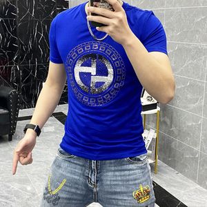 Design de marca de moda 2022 verão novas camisetas masculinas lantejoulas diamante quente luxo manga curta artesanato pesado gola redonda camisetas de algodão mercerizado roupas multicoloridas top M-4XL