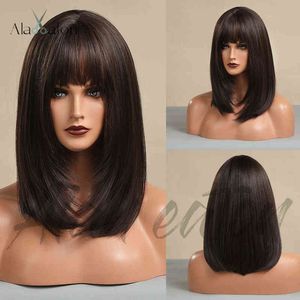 Wig Women's Net Red Style Qi Bangs Black Brown Long Straight Hair Girl Sense Wig Women 220527