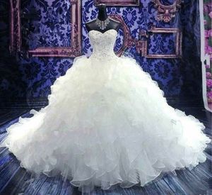 ストラップレスVestido de Novia White Wedding Dresses Ruched Tulle Sweep Train Corset Backシンプルなエレガントな宝石カスタムメイドのブライダルガウン403