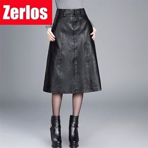 Kvinnor Winter Midi kjol Spring Womens High midja pu läderkjol Faldas Vintage Saias Plus Size M-4XL 210331
