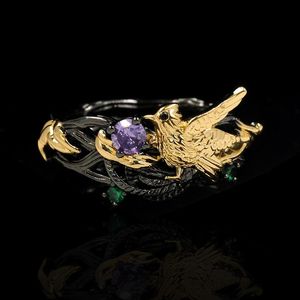 Küme halkaları tasarımı akıllı sinek kuşu kuşunun yuva rengi epoksi yüzüğü retro zarif cazibe bayanlar nişan yıldönümü gümüş jewelrycl
