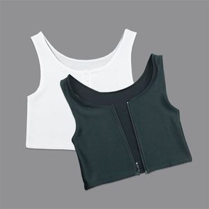 Espartilho Liso Seio Fichário Zíper Curto Sutiã Les Verão Confortável Peito Trans Colete S 3XL Crop Tops Bamboo Charcoal 220524