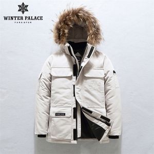Jaqueta de Winter Mens unissex Aquecimento de jaqueta colar stand -up com um capô que quente casaco