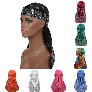 Aldult Unisisex Hip Hop Durag Turbano Capinho Cabeça Menina Menina Mulheres Cetinas Captanas de Pirate de Bandanas Longa de Casa Longa